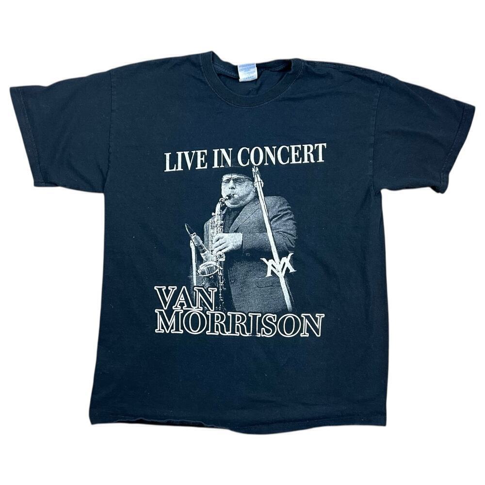 Van Morrison Live in Concert T-Shirt Band Tee Black Size Large Short Sleeve Crew